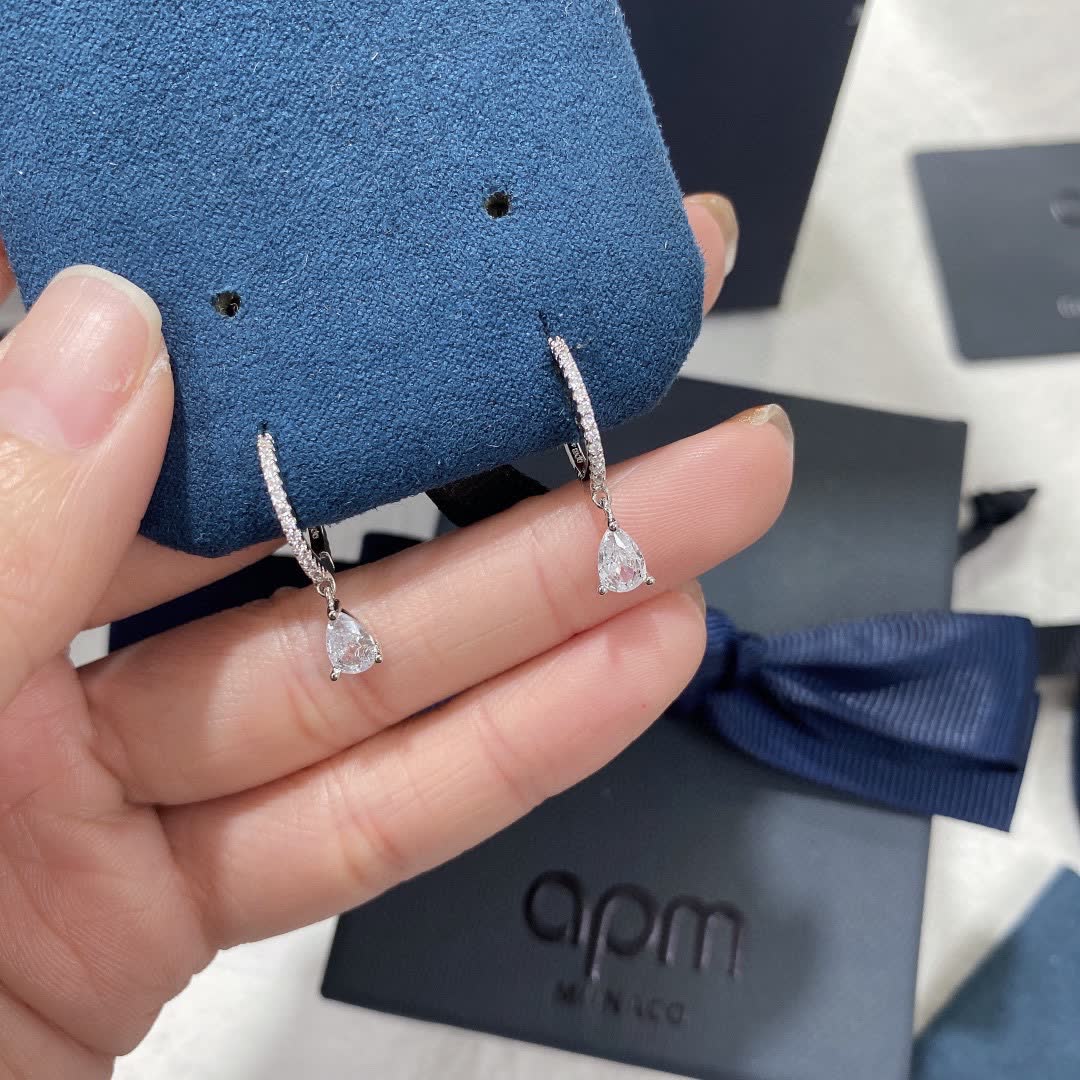 APM Monaco Silver Hoop Earrings with Diamond Drop